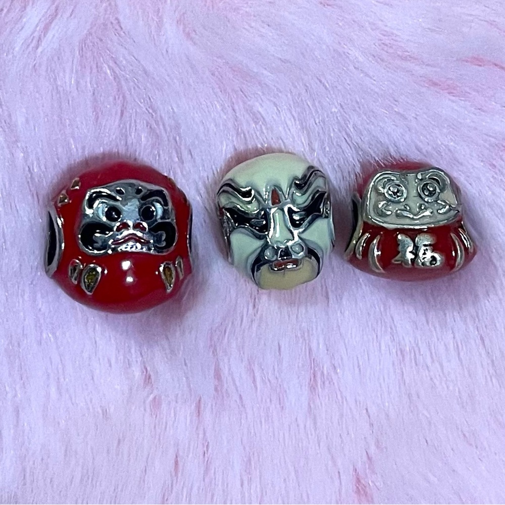 3 Japanese Red Daruma Charm Bundle Fit Pandora /Not Pandora